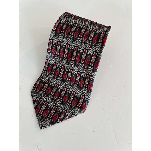 Zylos George Machado 100% Silk Neck Tie Red Silver Abstract JL - Picture 1 of 8